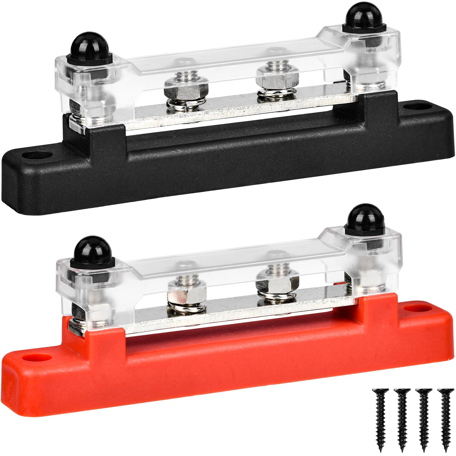 2 Pièces Bloc de Distribution D'alimentation 12V-48V DC BusBar 150A 4 x M6 Boulons de Borne pour Navires/Yachts/Camping Cars(Rouge/Noir)