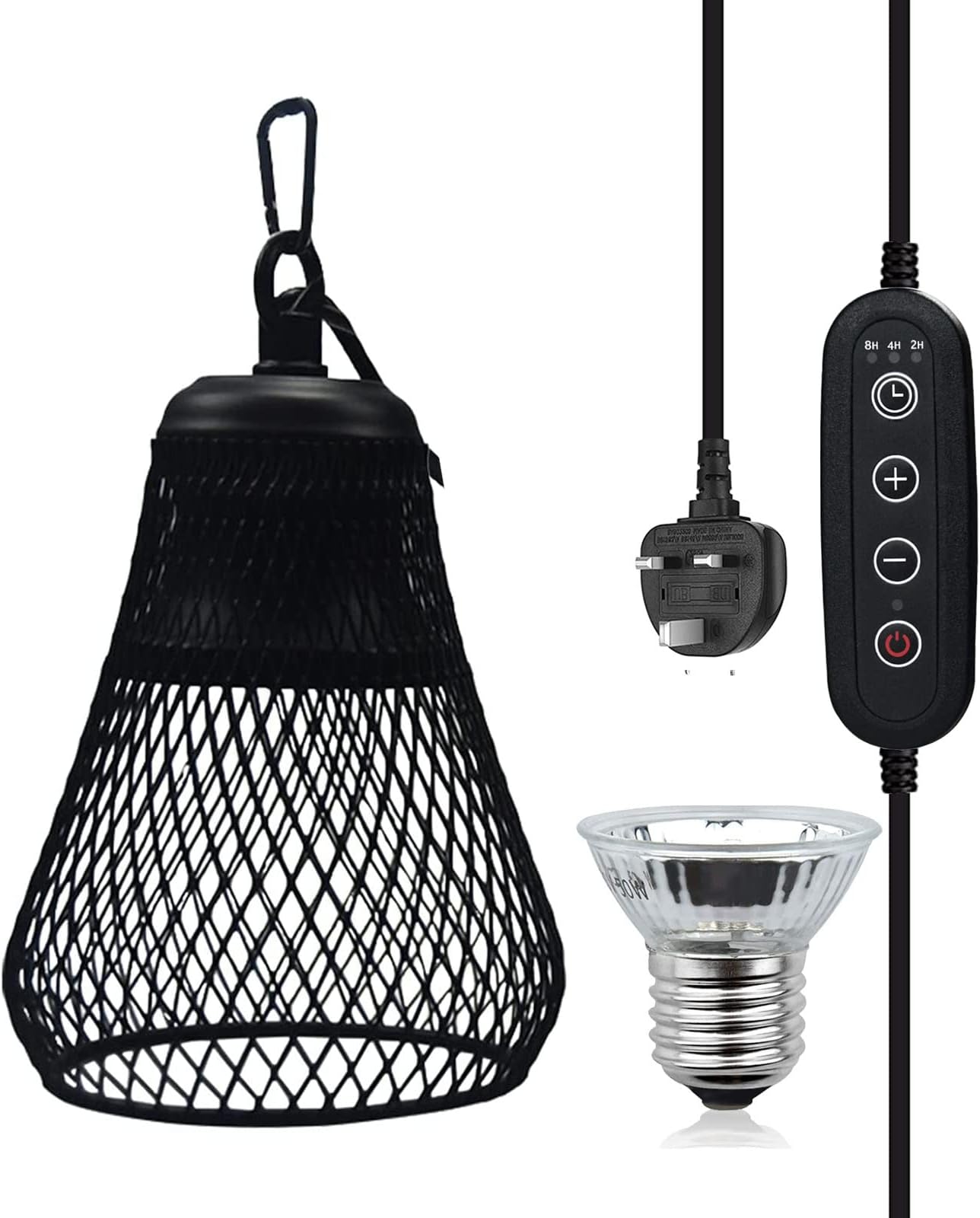UVA UVB Tortoise Heat Lamp, Heat Bulb 50W for Reptiles Turtle Chicks Snakes, Temperature Diming Timed Adjustable Terrarium Heat Lamps Holder