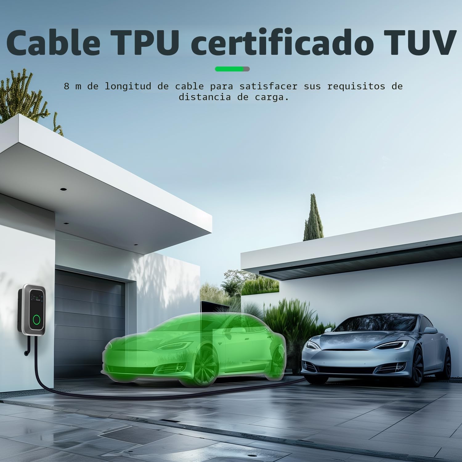 S1 - Estación de Carga para vehículos eléctricos (7 kW, 8 m, 32 A, monofásica, WiFi-App, estación de Carga, Tipo 2, IEC 62196-2, Cargador rápido EV Wallbox
