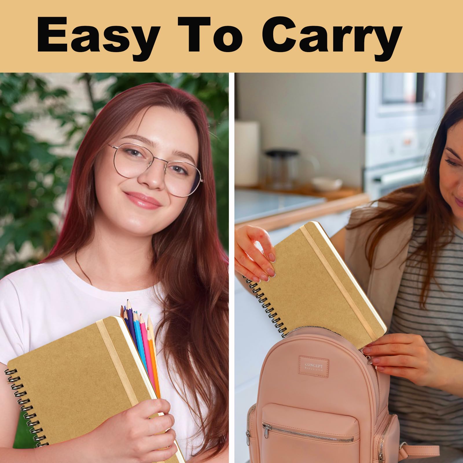 4 cuadernos en espiral, cuadernos con espiral, cuadernos para el trabajo, tomar notas, escuela, cuadernos pequeños con correa, bonitos cuadernos para mujer (caqui)