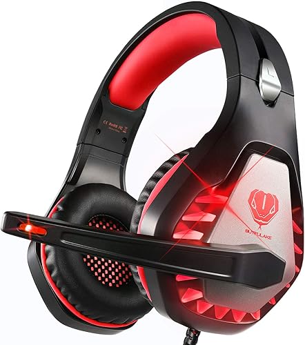 ENVEL Auriculares para juegos para PS4 PS5 Switch, sonido envolvente estéreo, micrófono omnidireccional vibración luz LED compatible con Xbox One X