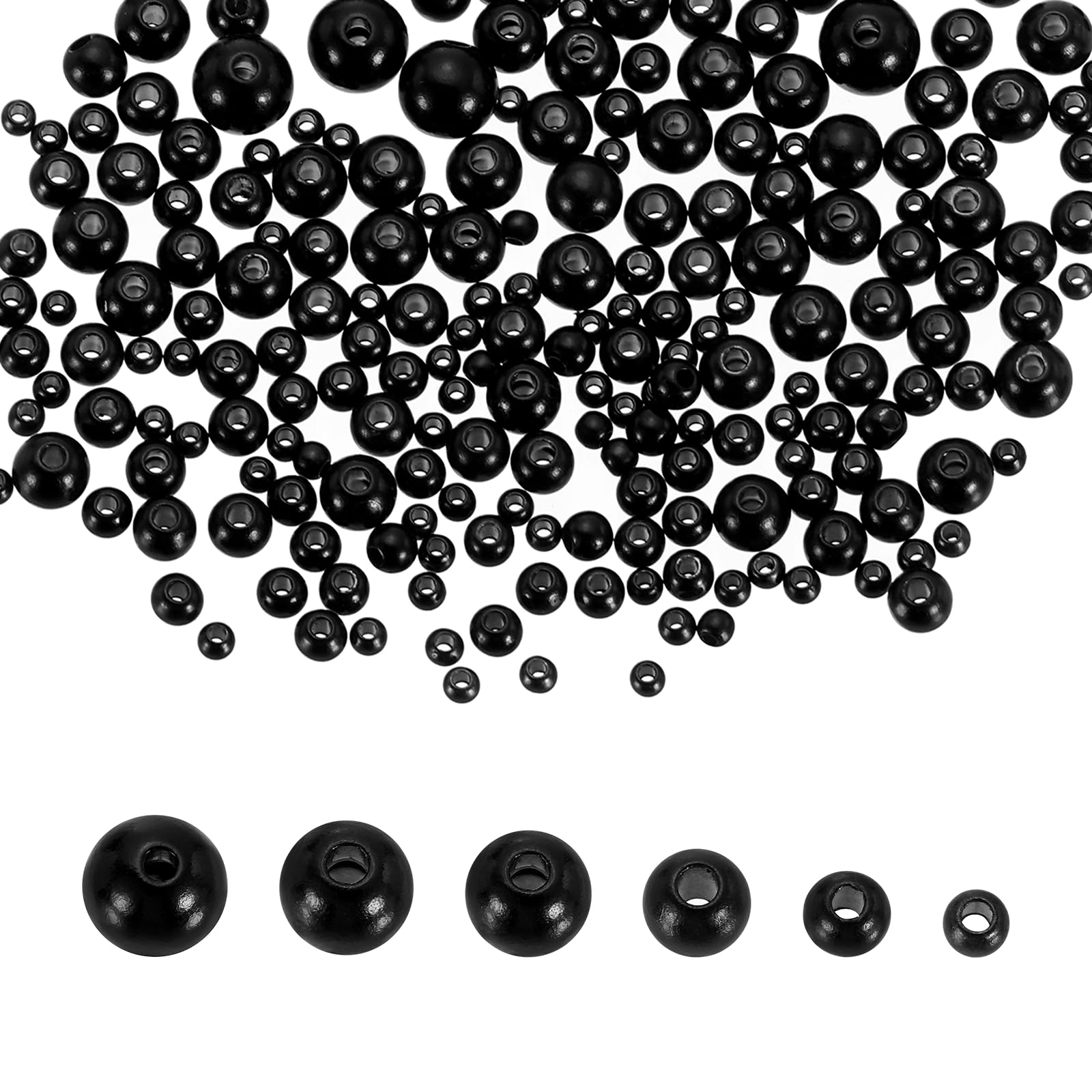 sourcing map 300Pcs Mixed Pearl Beads, 3-8mm Round Loose Crafts Beads with Hole, Plastic Bulk Decoration Spacer for Vase Fillers, Table Scatters, Black