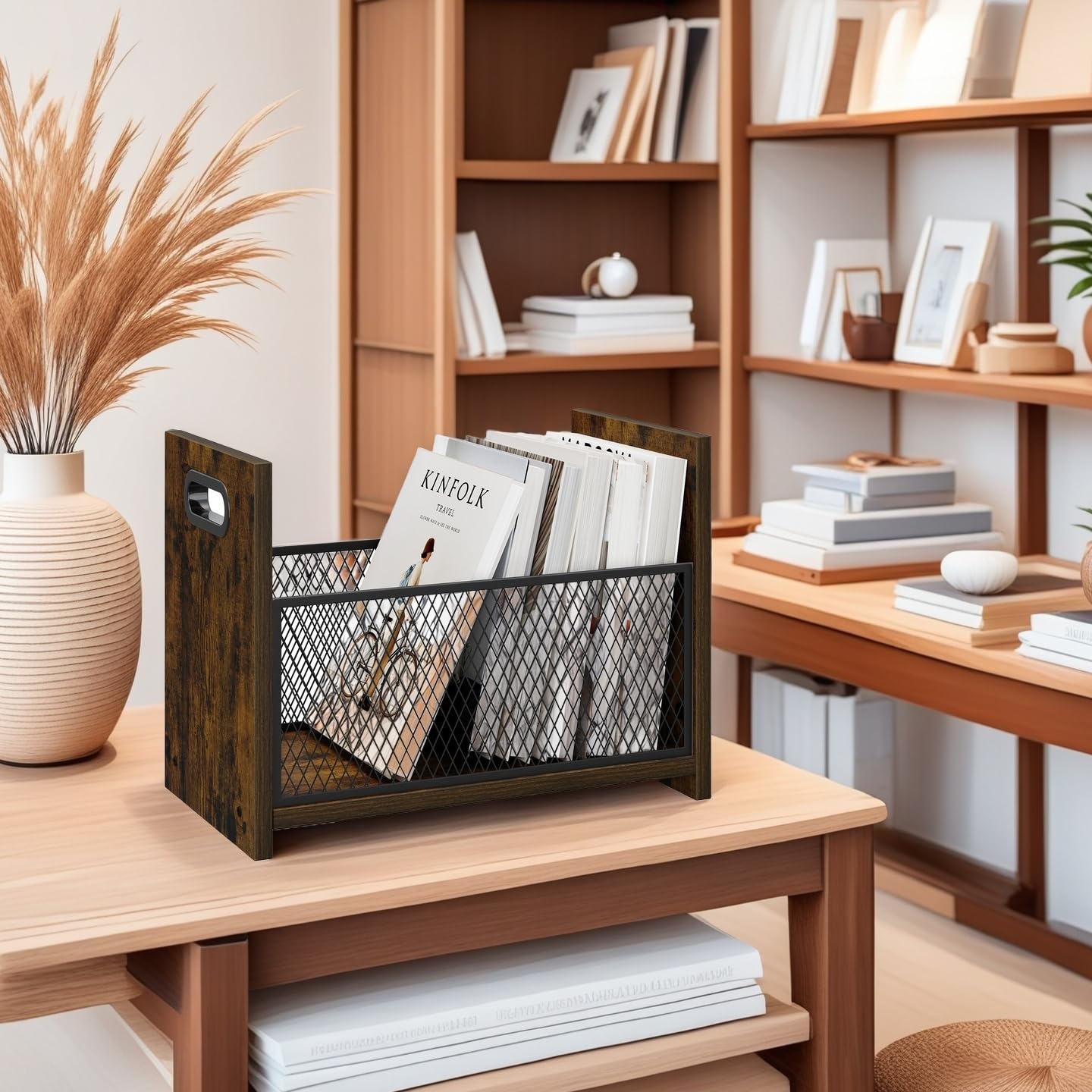 Grande portariviste da pavimento, set di 2, in vinile, porta riviste, per lettere, libri, giornali, scrivania e ufficio domestico, 39 cm di lunghezza x 22,1 cm di larghezza x 30 cm di altezza