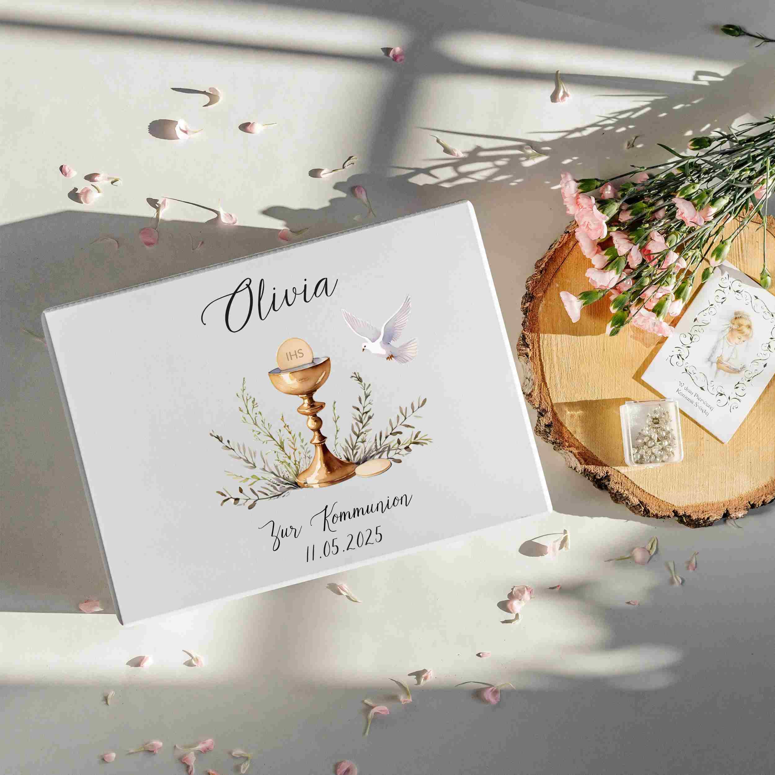Creative Deco Weiß Personalisiert Kommunion Geschenke für Mädchen Jungen | Holzkiste | Kelch Motiv | Individuelle Geschenk Erinnerungsbox | Erstkommunion Deko