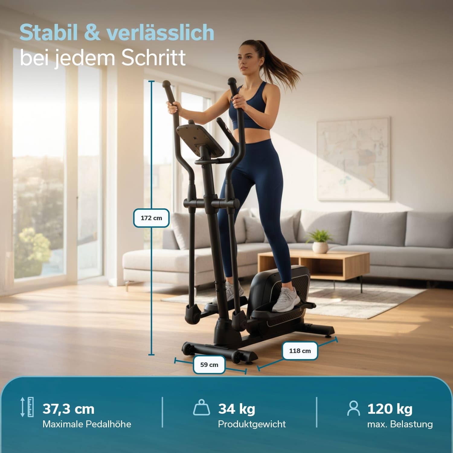 Skandika Crosstrainer für Zuhause Fint P8-R | Heimtrainer leise, 32 Stufen, 22 Programme, bis 120 kg, Kinomap App kompatibel, 8 kg Schwungmasse, Ellipsentrainer | Ellipsen Crosstrainer Fitness Sport