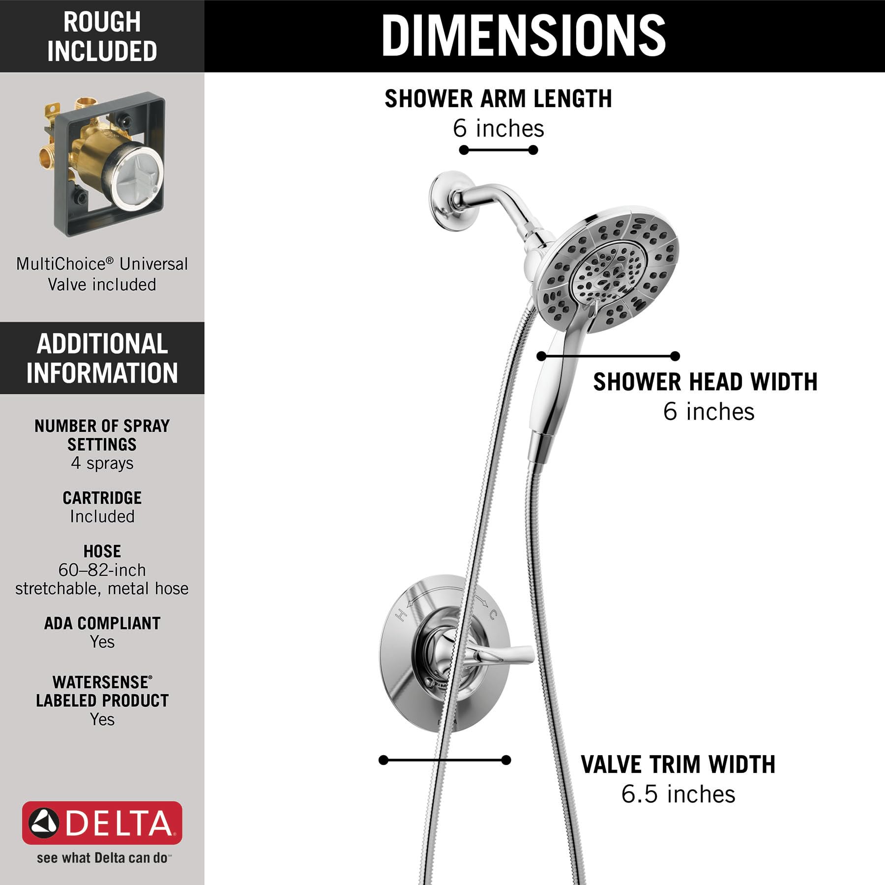 Delta Faucet Arvo 14 Series 142840-I - Rubinetto per doccia con doccetta a 4 getti In2ition 2 in 1 con tubo flessibile, cromato 142840-I (valvola inclusa)