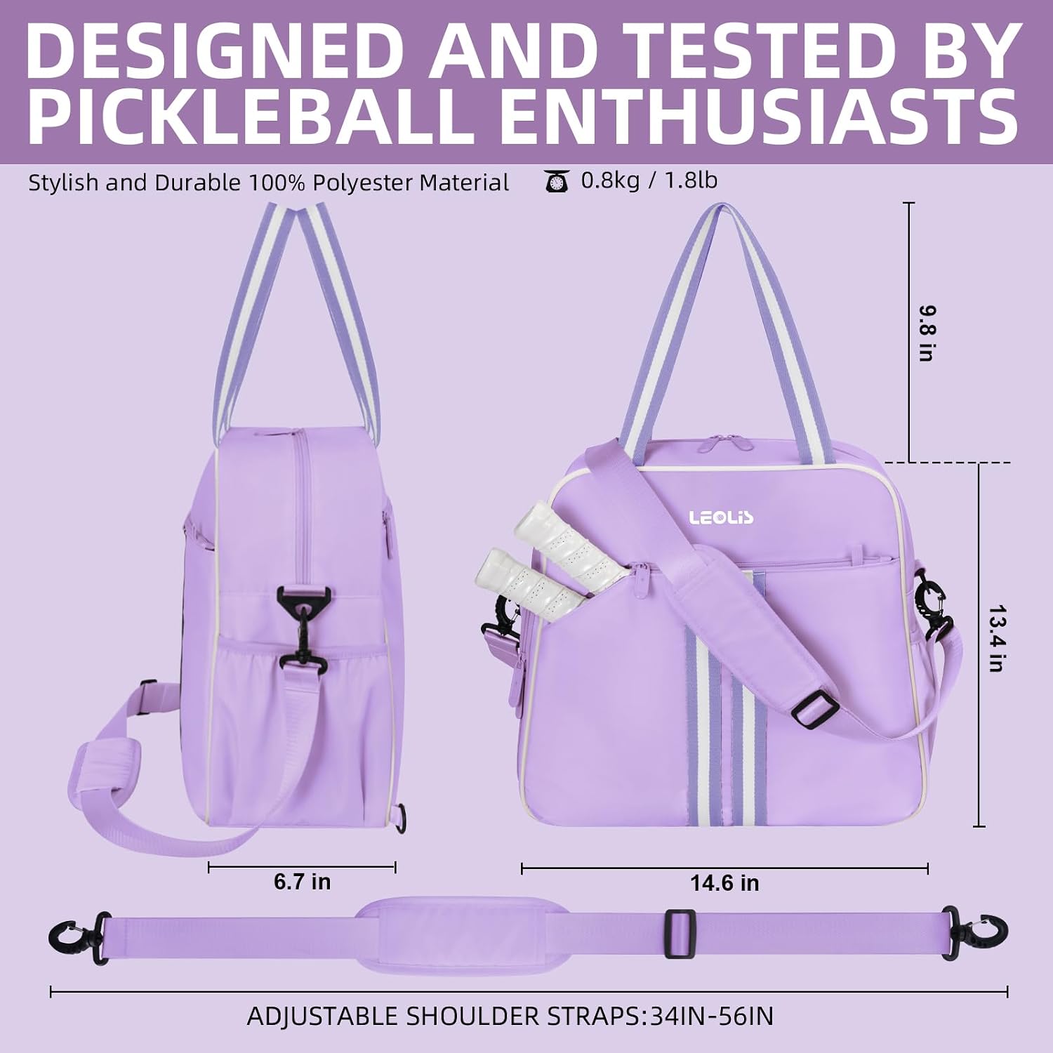 Pickleball Bag Pickle Ball Backpack for Women,Pickleball Accessory Tote Sport Equipment Bag Machine Washable with Shoe Compartment,Wet Pocket,Adjustable Shoulder Strap Fence Hook,Great Gift 30L-Purple