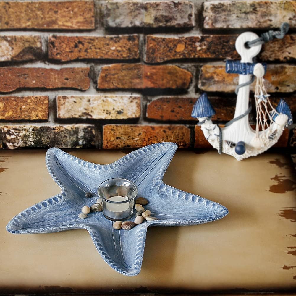 Attraction Design Nautical Starfish Candle Holder, Tealight Holder, Resin Modern Dining Room Coffee Table Kitchen Table Decor Centerpiece, 13.7''X13.7'' (Blue) (Candles Not Included)