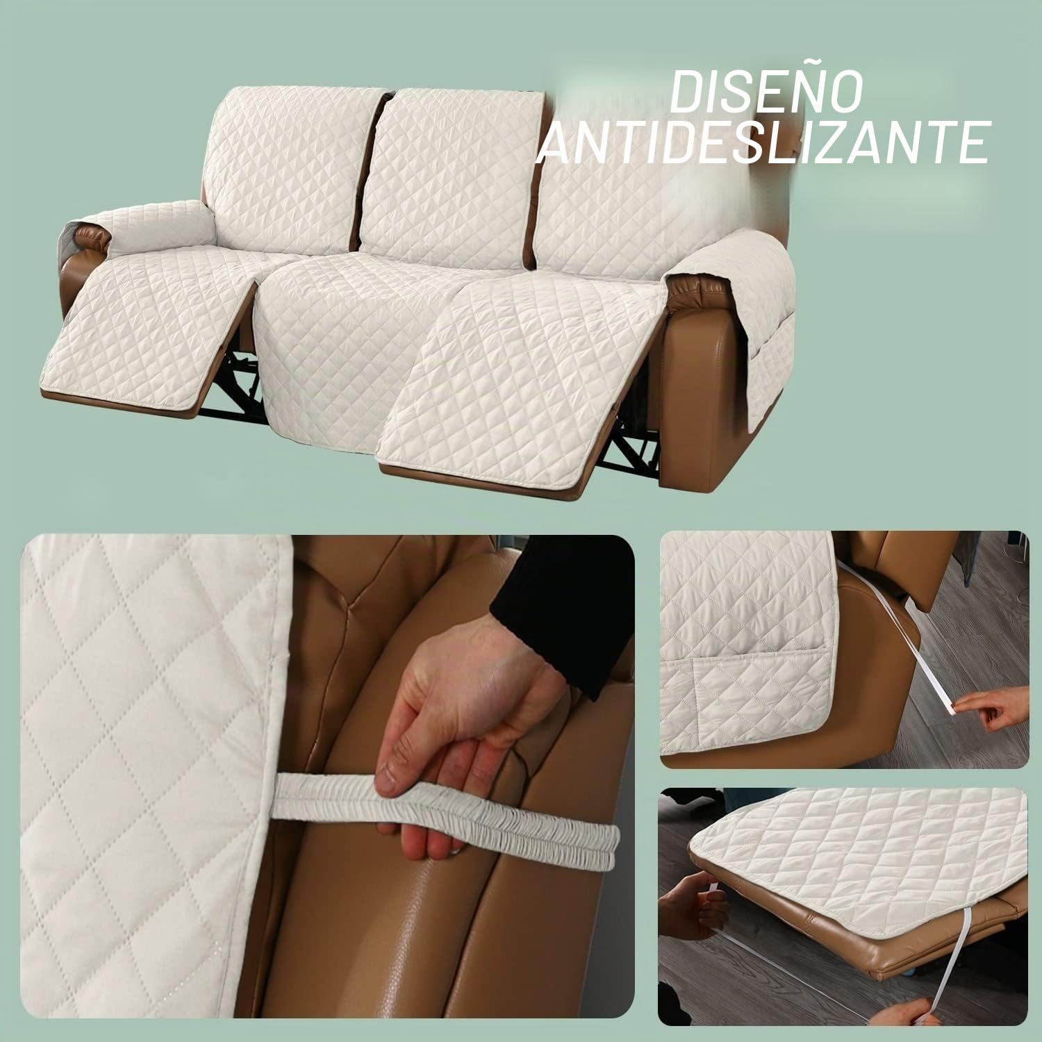 Funda de sofá Reversible Fundas for sillas Relax 1/2/3 plazas Antideslizante Impermeable for sofás reclinables Fundas de sofá Acolchadas con Bolsillos de Almacenamiento(3,3 persone)
