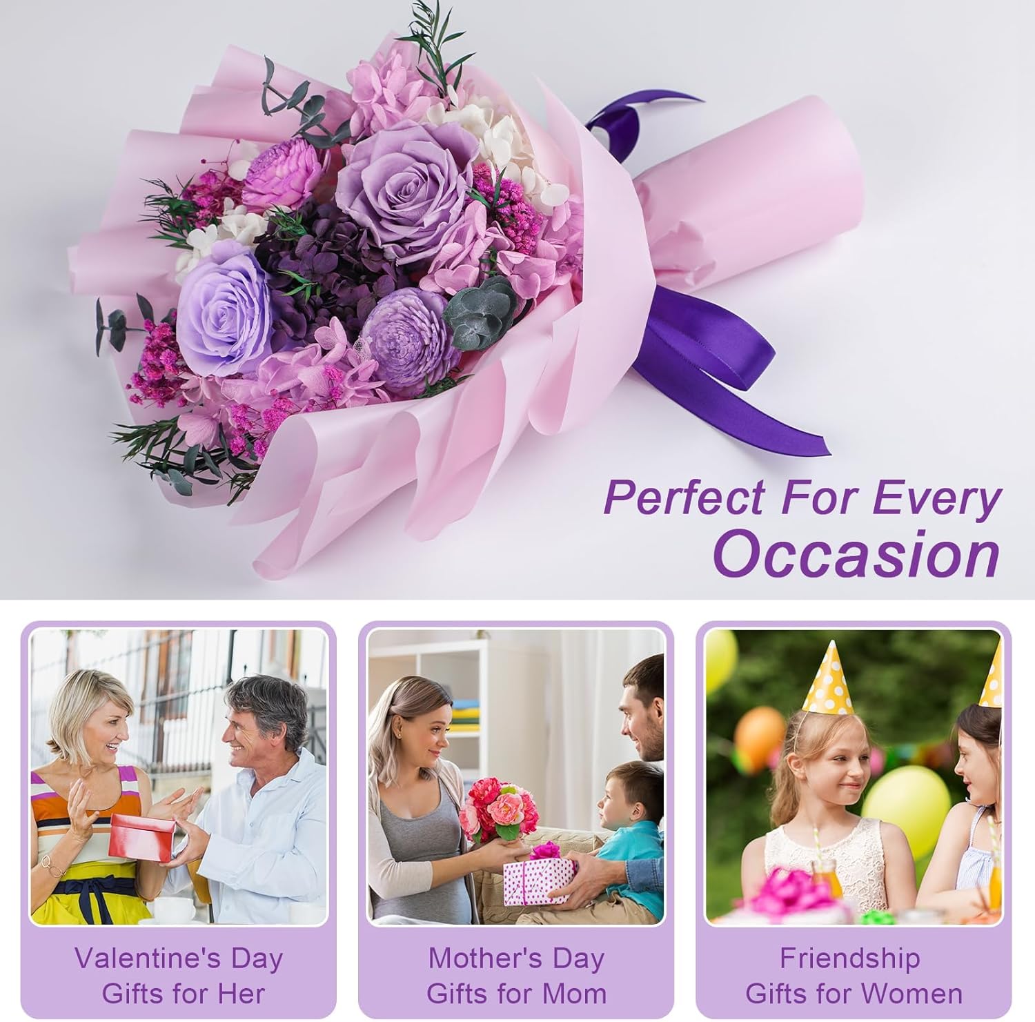 Flowers for Delivery Prime,Preserved Purple Roses Bouquet - Real Flowers Last 2-3 Years, Valentine's Day Anniversary Birthday Gifts for Women Mom Wife Grandma - Image 7