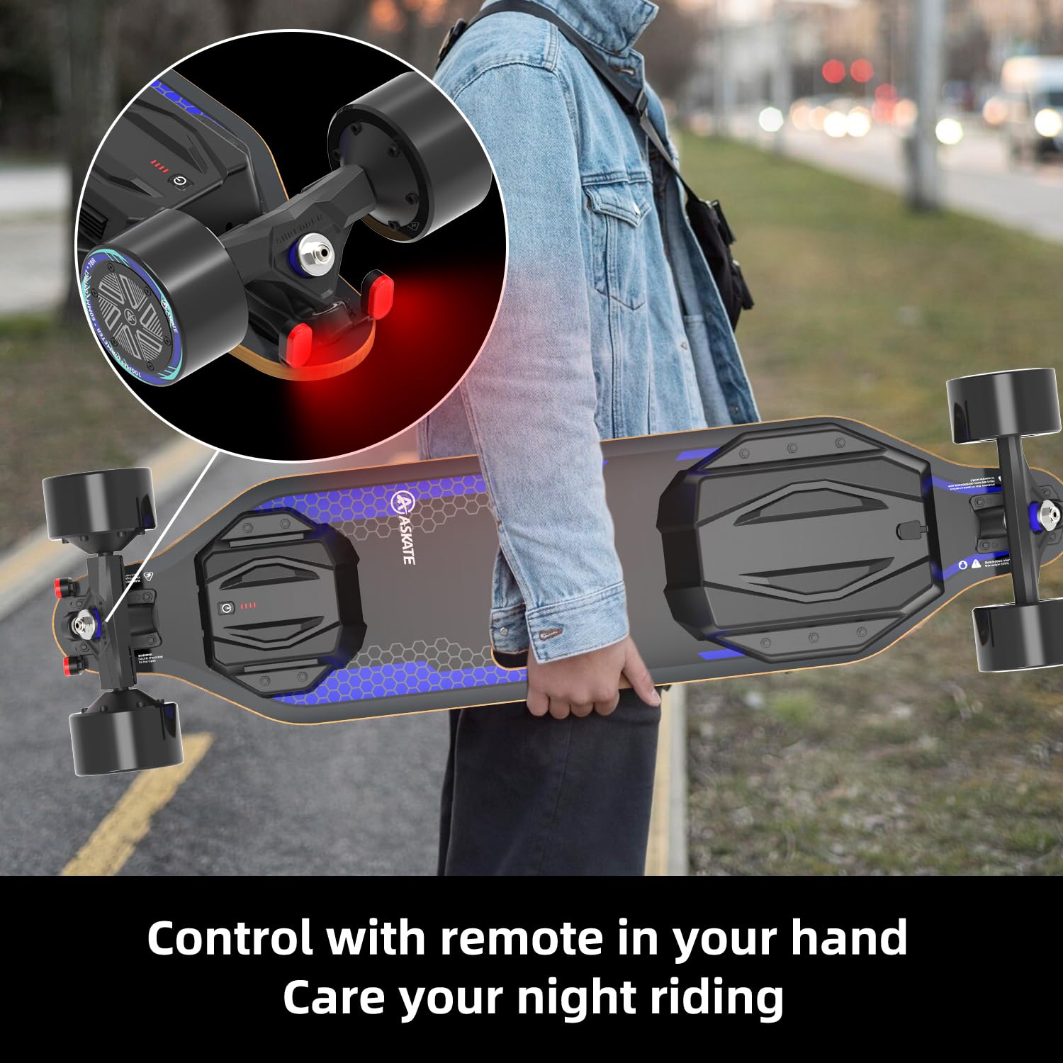 Skateboard électrique A1 avec télécommande, portée jusqu'à 24 kilomètres, érable canadien 8 plis, rupture lisse, convient pour les jeunes débutants