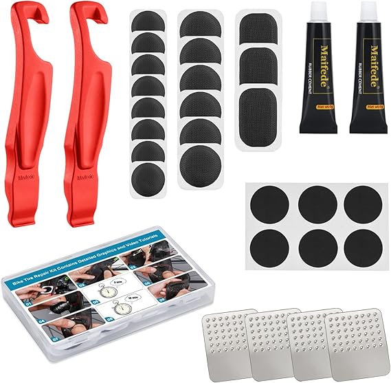 Maifede Bike Tire Repair Kit with 17 Vulcanizing Patches, 2 Super