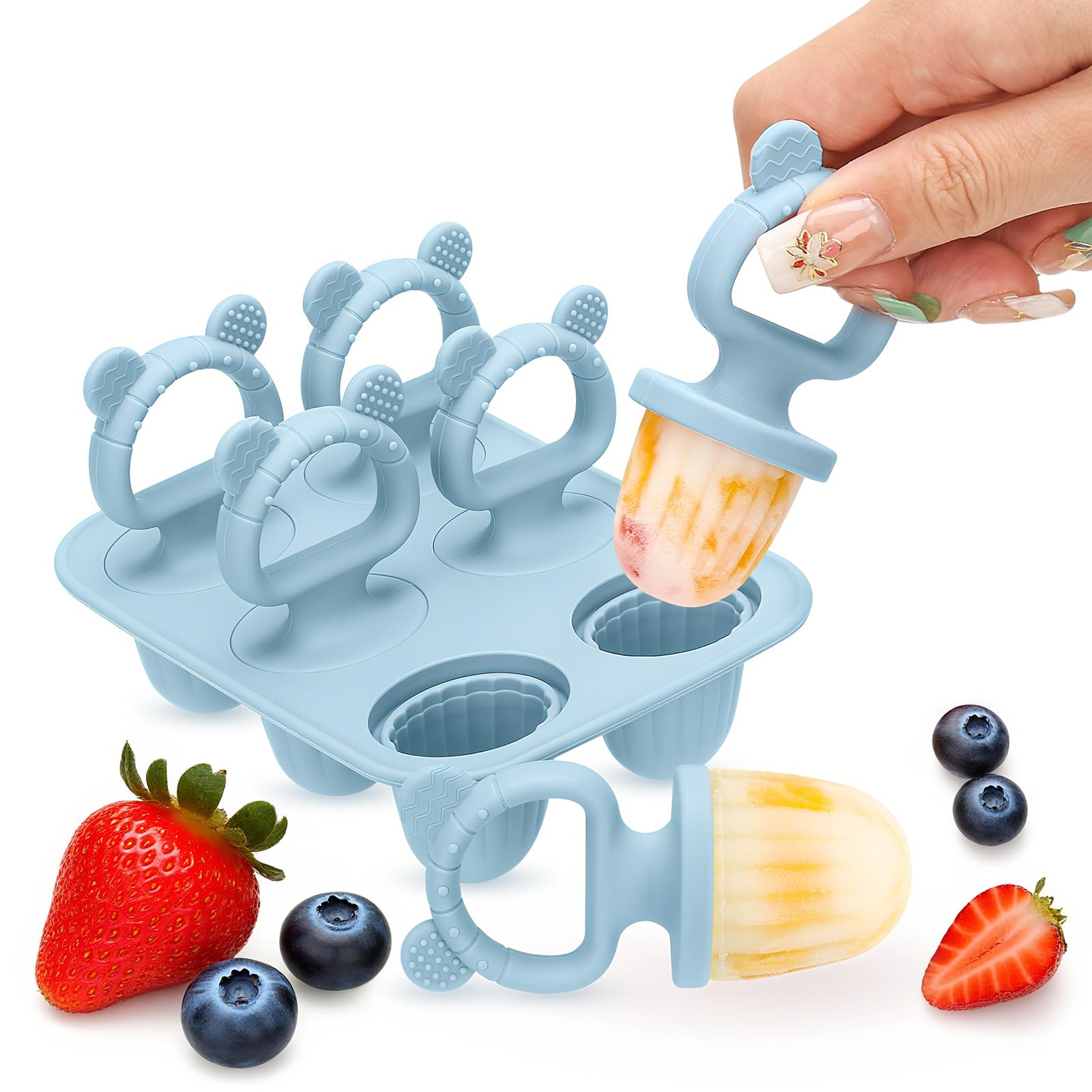 CLDY Mini BPA-Free Silicone Ice Lolly Moulds Kit for Toddlers | Silicone Baby Teether for Teething Relief, Easy Fill Feeder for Breastmilk, Puree Soothing, Chewable Teething Toys for Baby