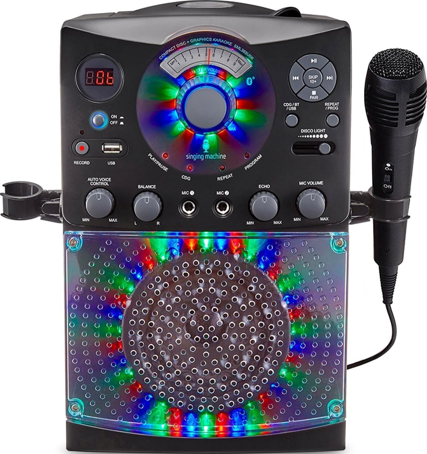 Karaoke Machine for Kids and Adults with Wired Microphone - Built-In Speaker with LED Disco Lights - Wireless Bluetooth, CD+G & USB Connectivity - Black [Amazon Exclusive]