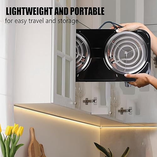 Miniatura 7 de Placa de cocción doble, quemador portátil de encimera de 2000 W y estufa eléctrica, estufa de hierro fundido de 5 niveles de temperatura para hogar,