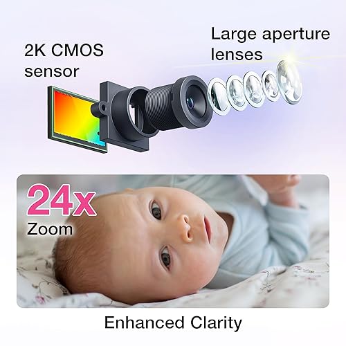 Miniatura 3 de VTech Monitor de bebé WiFi inteligente, cámara con sensor CMOS 2K, pantalla IPS HD de 5.5 pulgadas, visión nocturna infrarroja clara, panorámica,