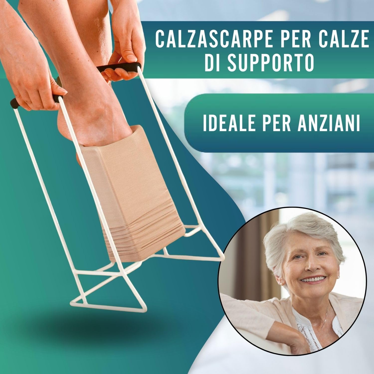 OrtoPrime Infila calze in acciaio – Infila calze per anziani facile da usare – Infila calze elastiche compressive per anziani – Attrezzo pratico per metti calze in autonomia