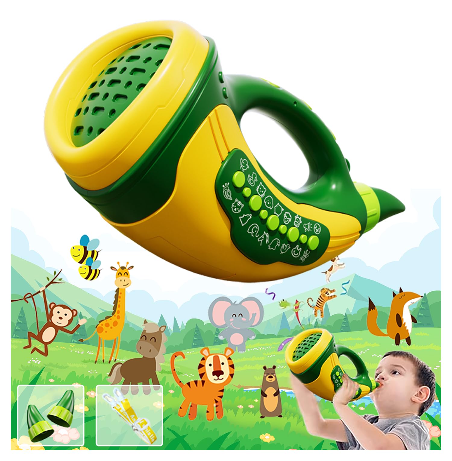 Animal Caller Toys for Kids 2 Modes 30 Real Animal Sounds Effects,Funny 3 Levels of Light Brightness Challenge Loud Noisy Toys Annoying Kids Gifts Hunting for Boys Girls Ages 3+(Green)