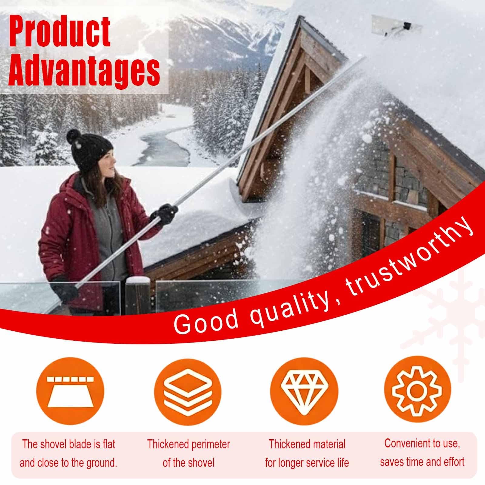 Ausziehbare Schneeschaufel mit Eiskratzer, 2-in-1-Werkzeug für Dachschneeräumung, leichter Aluminiumgriff, verstellbar, 2 - 4 m