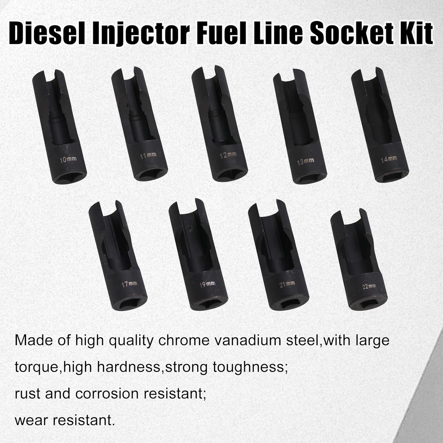 RULLINE 9pcs Flare Nut Socket Set Upgraded Steel for Automotive and Mechanical Applications 1/2" square drive