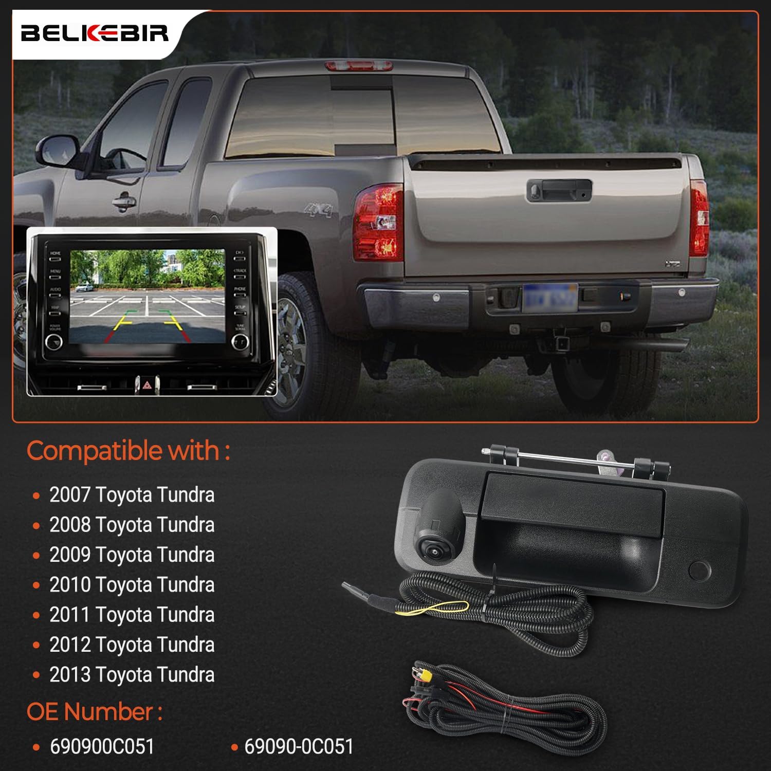 Tailgate Handle Backup Camera Compatible with 2007-2013 Toyota Tundra, Tailgate Latch Door Handle with Rear View Reverse Camera RCA Connector Backup Kit Replaces# 81214, 690900C051, 69090-0C051
