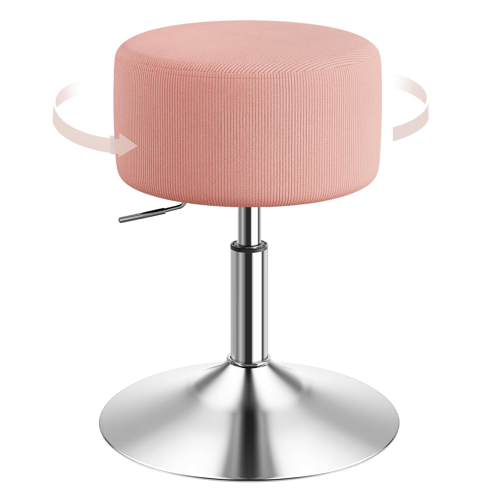 WOLTU Taburete Tocador Redondo, Silla de Maquillaje Giratoria, con Altura Ajustable para Salón, Cafetería y Bistro, Asiento Tapizado en Pana, Rosa, BH409rs-1