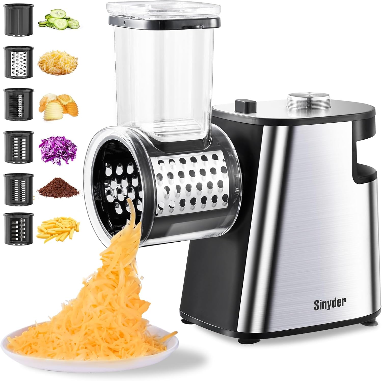 Electric Cheese Grater Upgraded, Salad Maker Machine with 6 Different Shapes of Blades.400W Cheese Shredder,Electric Slicer,Electric Salad Machine for Cheeses, Fruits, Vegetables 6 Blades