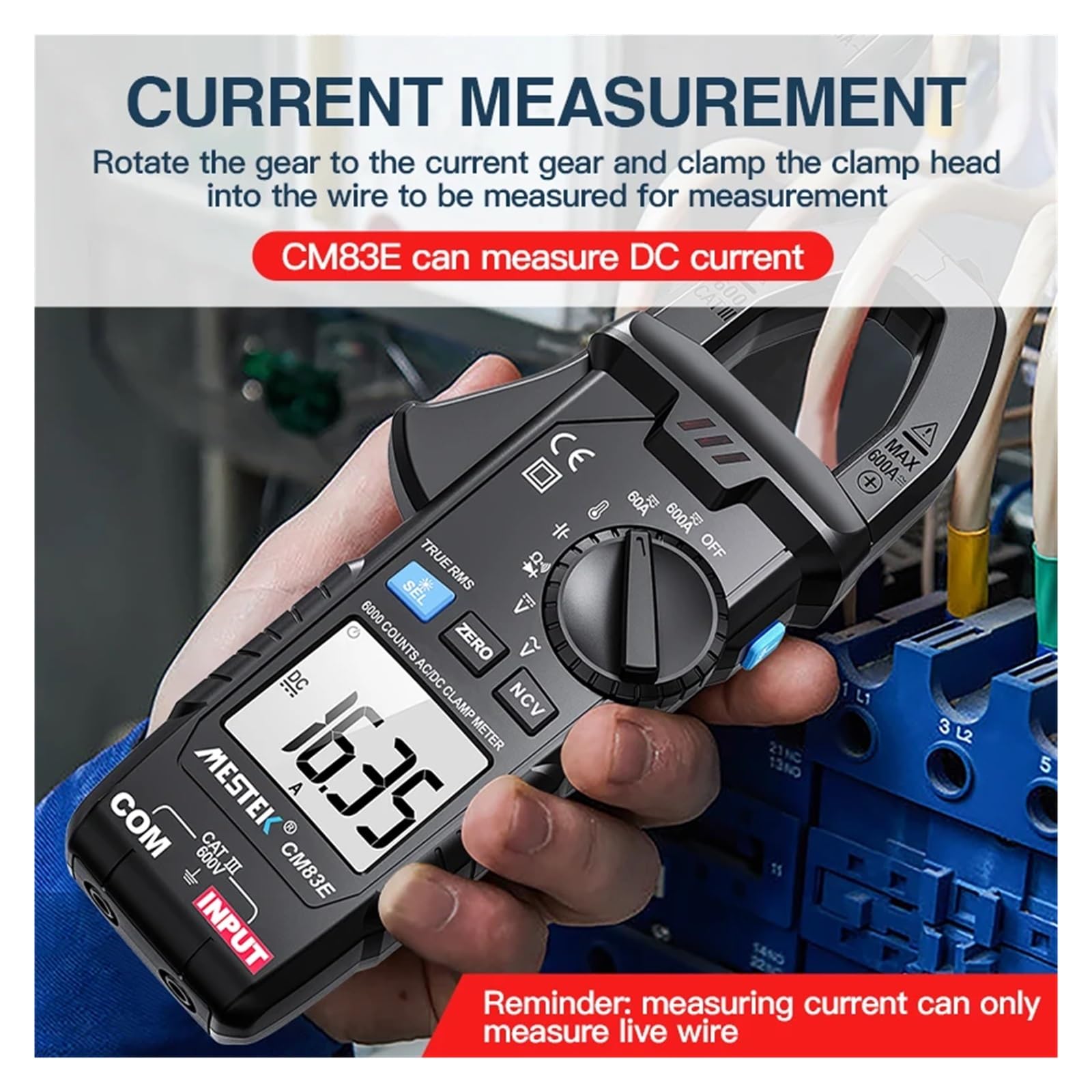 Pinza amperimétrica Digital de 0 a 600 A CC/CA con sonda de Temperatura y borrado de Datos a Cero.(CM83A)