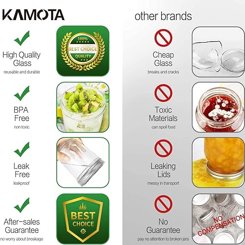 Miniatura 5 de Tarros Mason de boca ancha de 10 onzas, tarros Mason KAMOTA de 10 onzas, tarros de conservas con tapas de boca ancha y bandas, ideales para