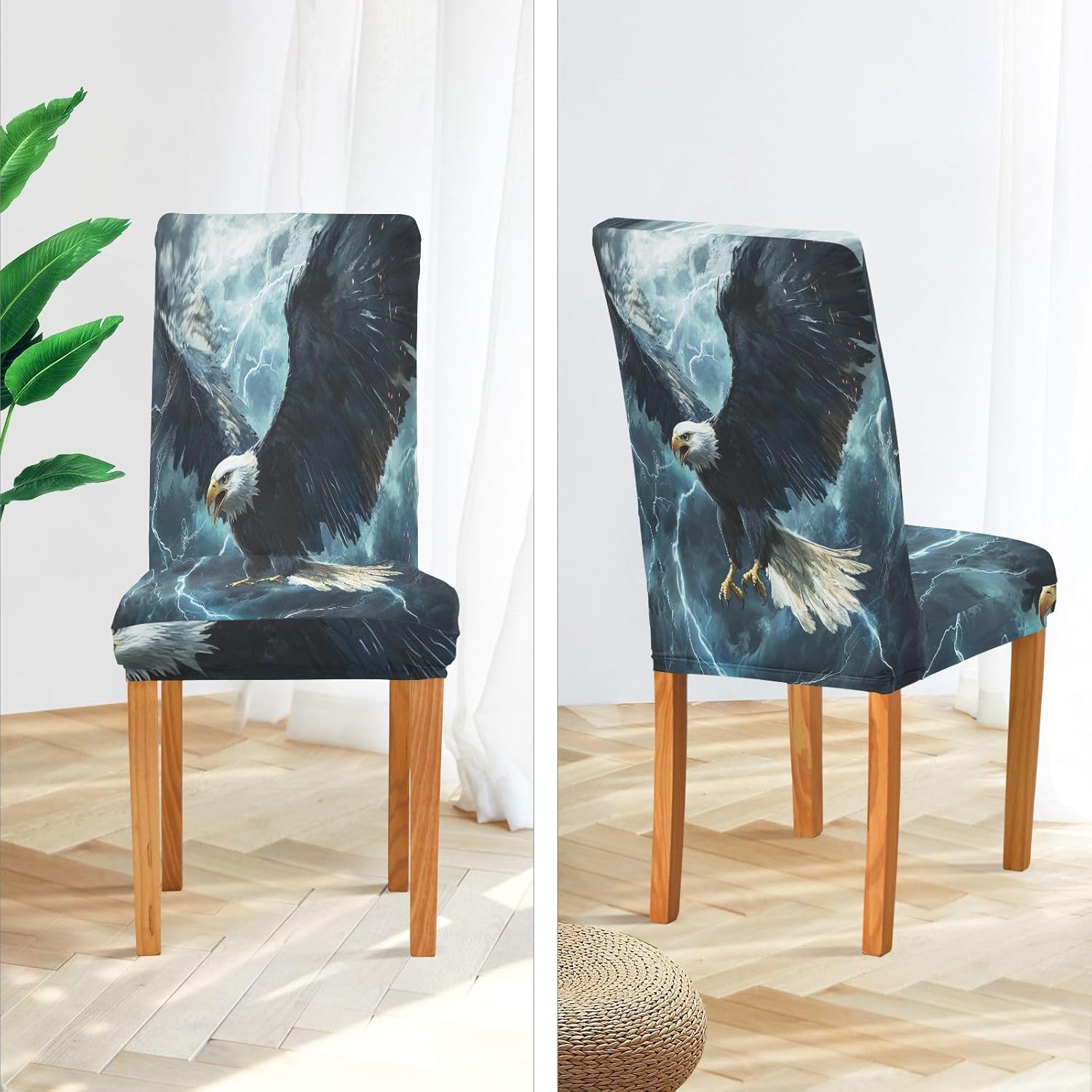 ALAZA Chair Covers for Dining Room, Eagles Fly Lightning Stretch Chair Cover Sets Chair Protector Removable Washable for Ktichen Restaurant Hotel