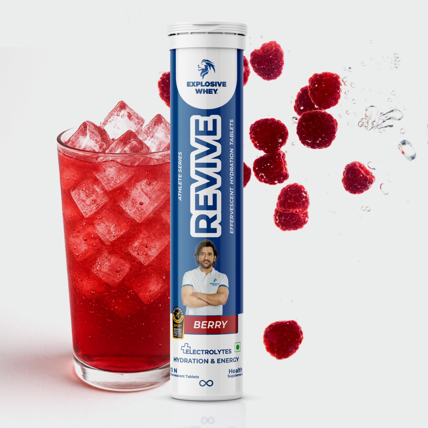 Explosive Whey Revive Effervescent Tablets - Trusted by MS Dhoni and Kedar Jadhav | Elevate Fitness & Stamina, Daily Rehydration | Informed Sport Certified (20 Tablets, BERRY)-image-45