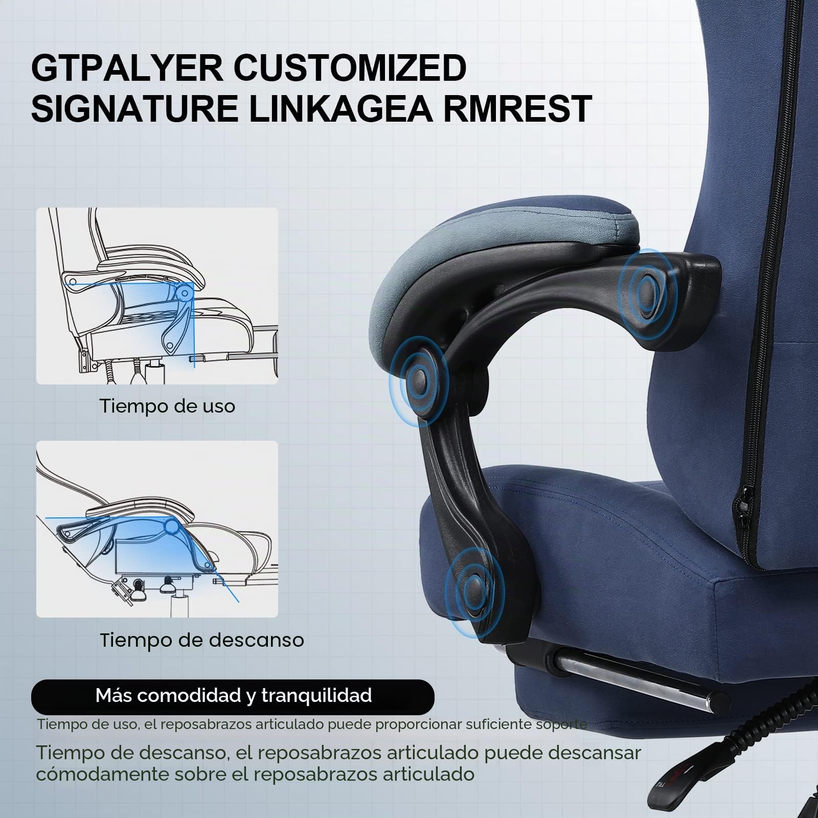 GTPLAYER Silla de Tela para Juegos con reposapiés, Silla de Escritorio para computadora con cojín de Resorte de Bolsillo, Silla de Oficina en casa, Silla ergonómica de Respaldo Alto, Soporte Lumbar,