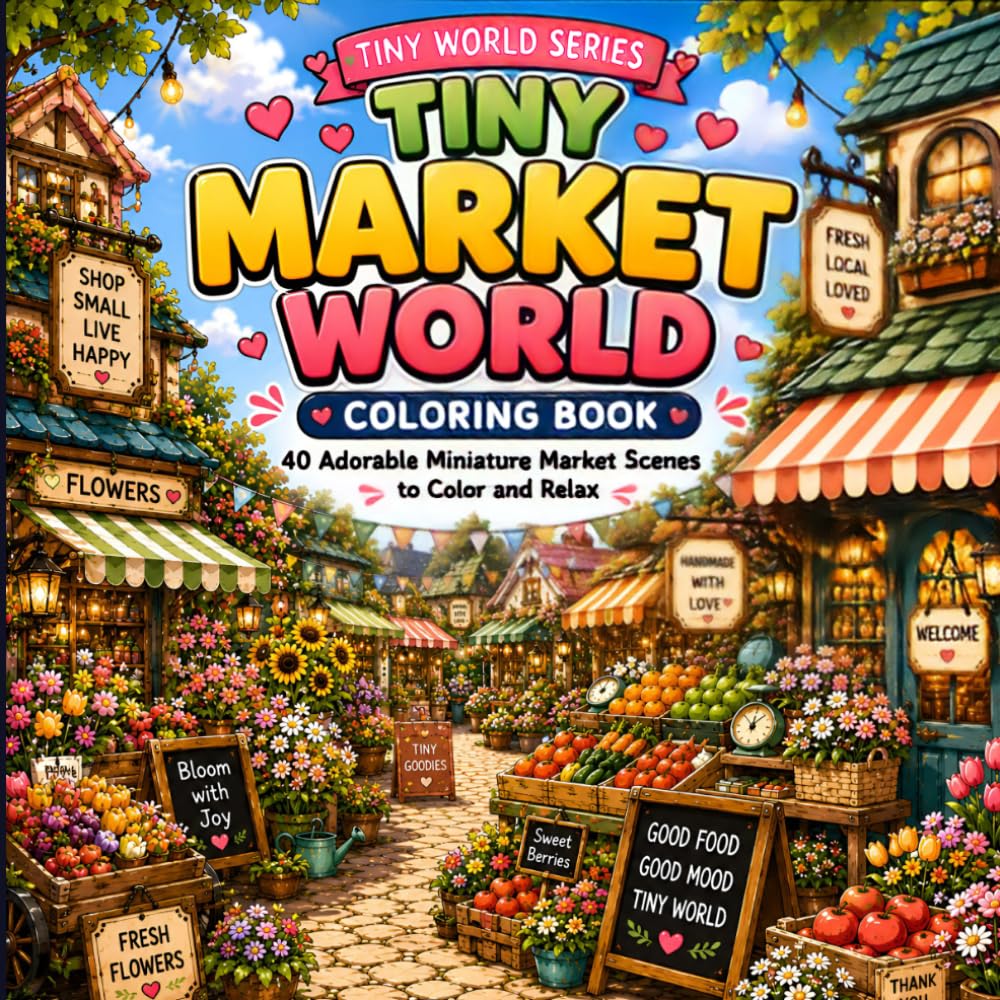 Tiny Market World Coloring Book: 40 Adorable Miniature Market Scenes to Color and Relax (Tiny World Series)