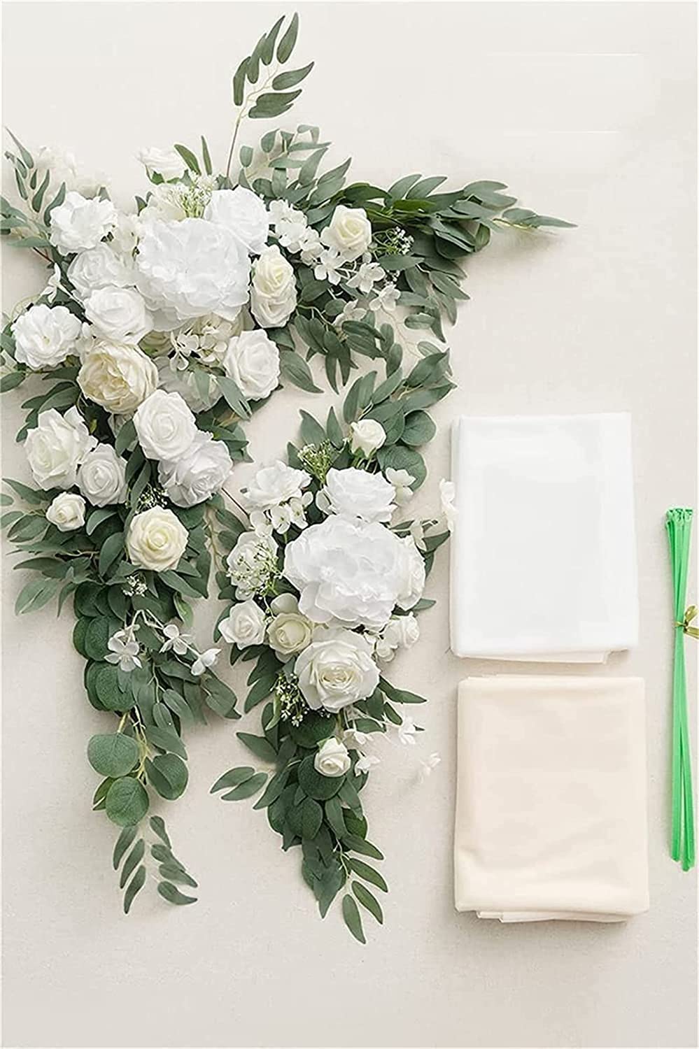 Bogenblumen mit Vorhängen-Set, 2 Stück Stoffvorhang for Hochzeitszeremonie, Blumensträuße, Empfang, Hintergrunddekoration