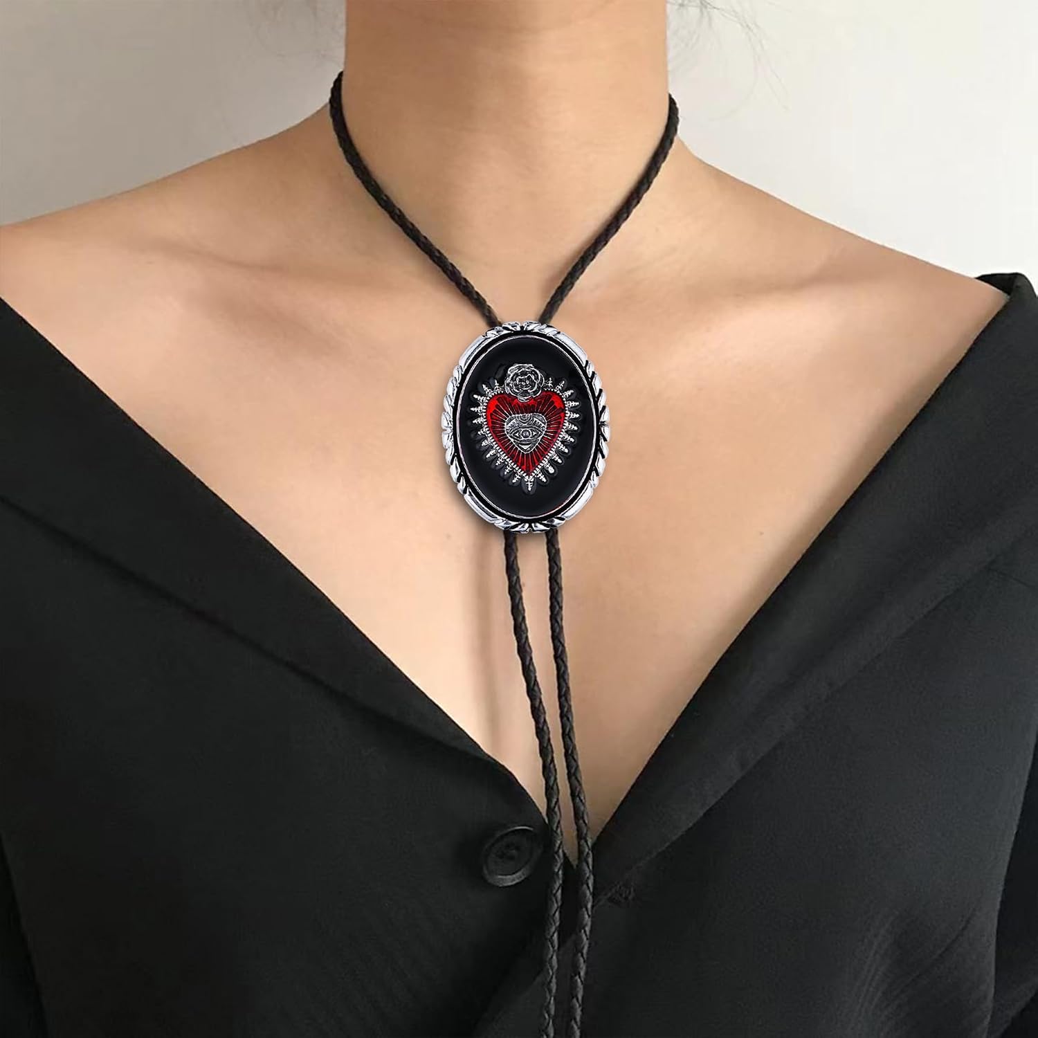 GelConnie Bolo Tie for Women Heart Cowboy Necktie Flower Gothic Mens Bolo Ties Bolero Necklace Red Western Ties for Men