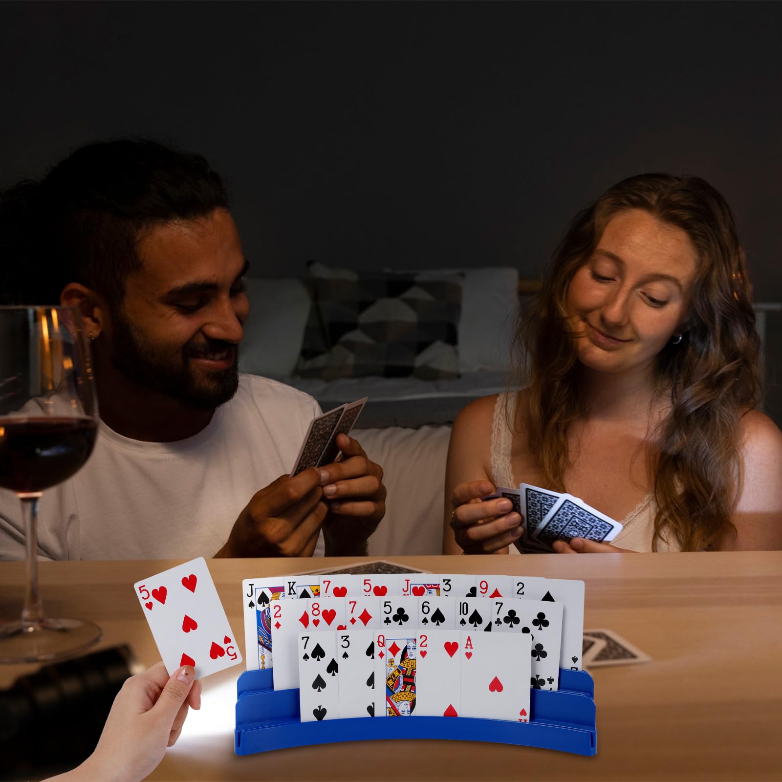 Porta carte da gioco con design a tre strati, porta carte da gioco per bambini e adulti, porta carte a mani libere, per serate di gioco di carte in famiglia, feste di poker