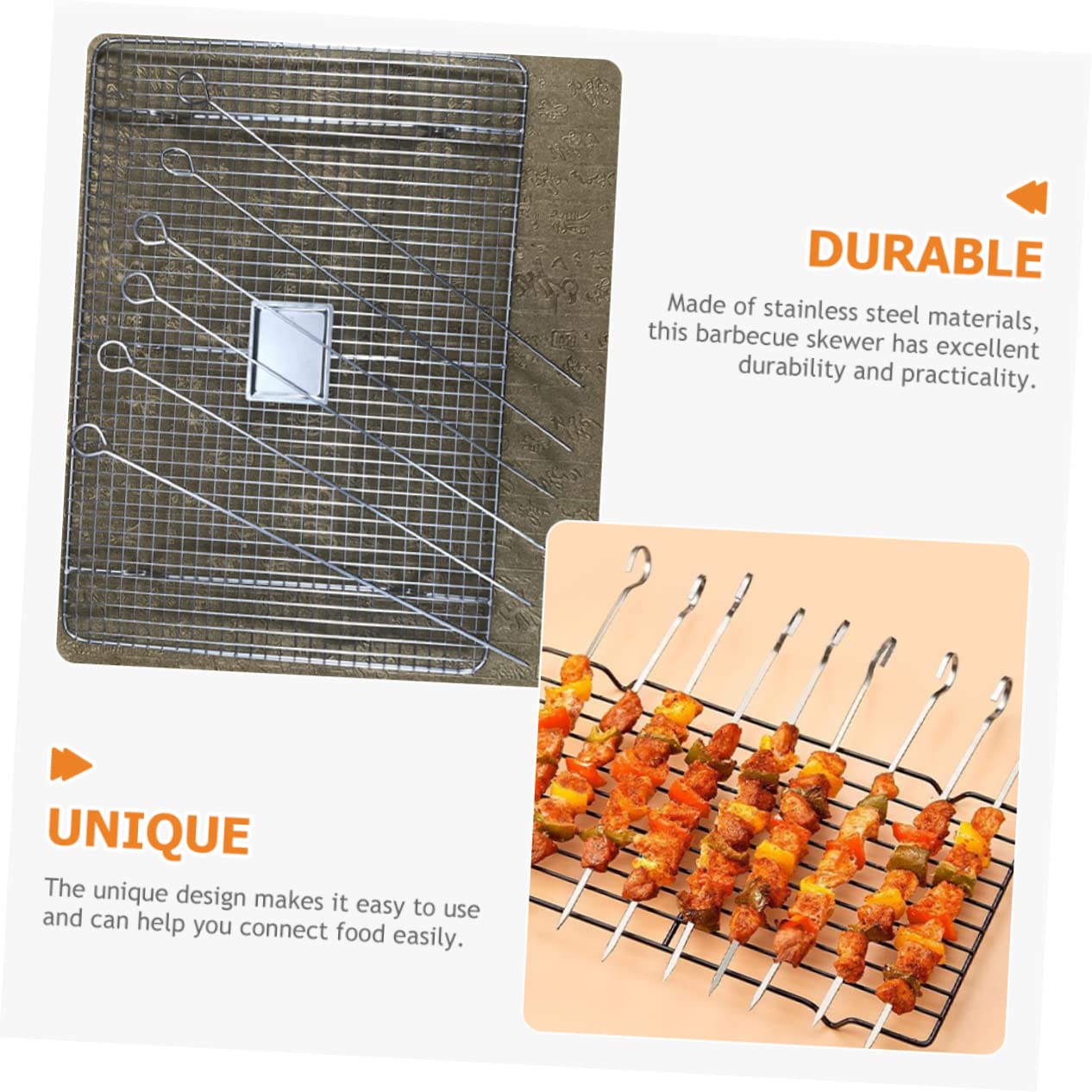 POPETPOP 8Pcs Stainless Steel Bbq Skewers for Outdoor Grilling Reusable Kabob Sticks for Camping Parties Family Gatherings for Chicken and Vegetables