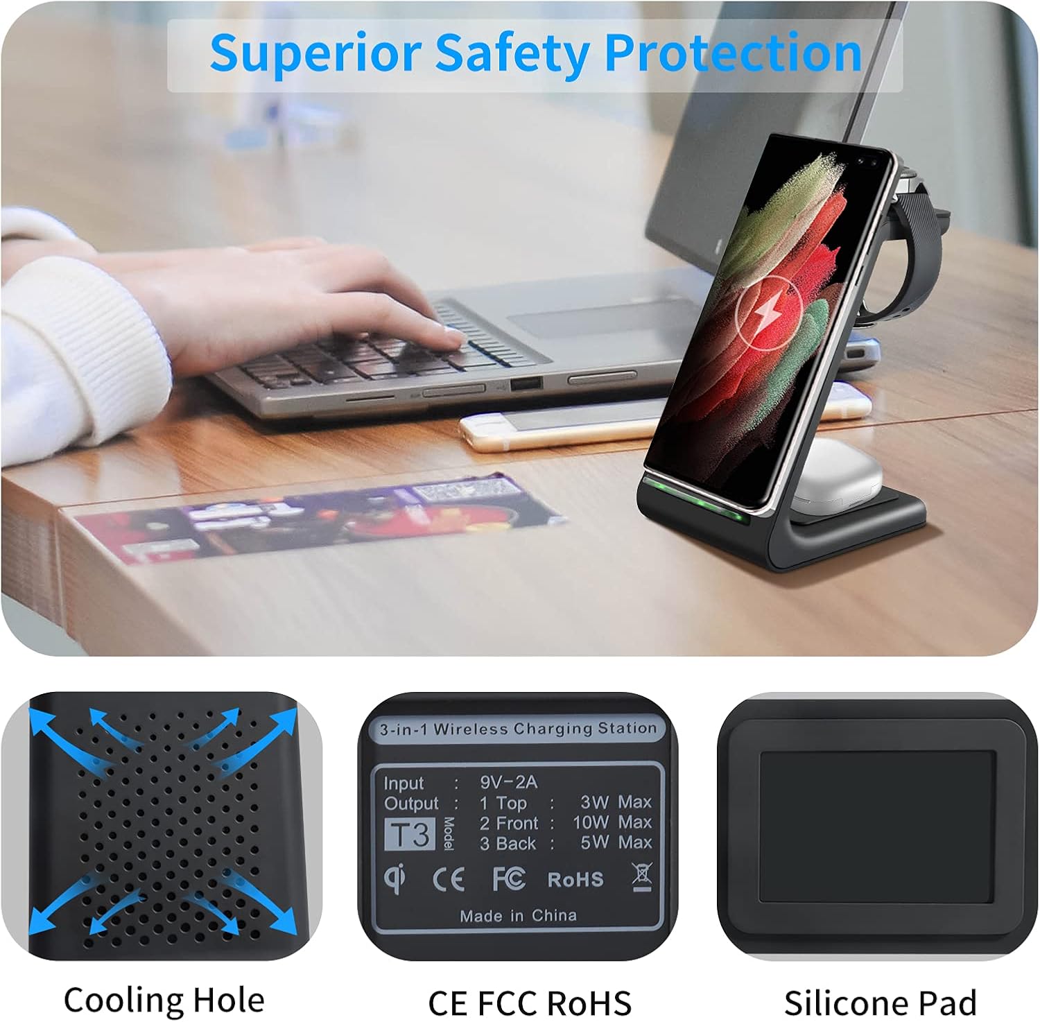 Super Deal Product Wireless Charger for Samsung,3 in 1 Qi Fast Wireless Charging Station Compatible with Samsung Galaxy Watch 4/3/Active 2/1,Galaxy Phone S22 Ultra/S21/S20/S10/Note 20/Note 10,Galaxy Buds+/Pro/Live Hot Deals Wireless Charger for Samsung,3 in 1 Qi Fast Wireless Charging Station Compatible with Samsung Galaxy Watch 4/3/Active 2/1,Galaxy Phone S22 Ultra/S21/S20/S10/Note 20/Note 10,Galaxy Buds+/Pro/Live