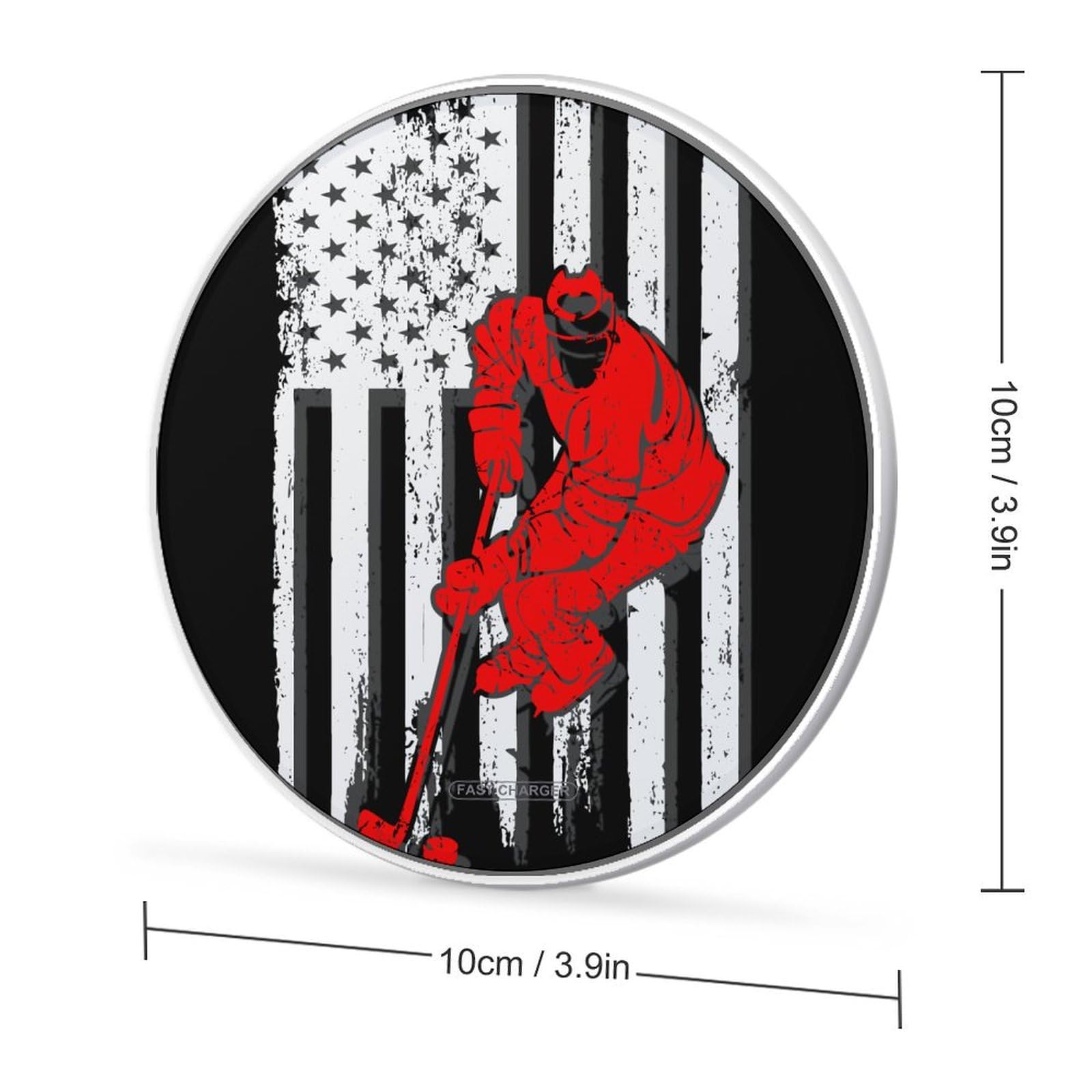 American Flag Hockey Charger Pad 10W Round Fast Charging Stand with USB Cable Compatible with iPhone