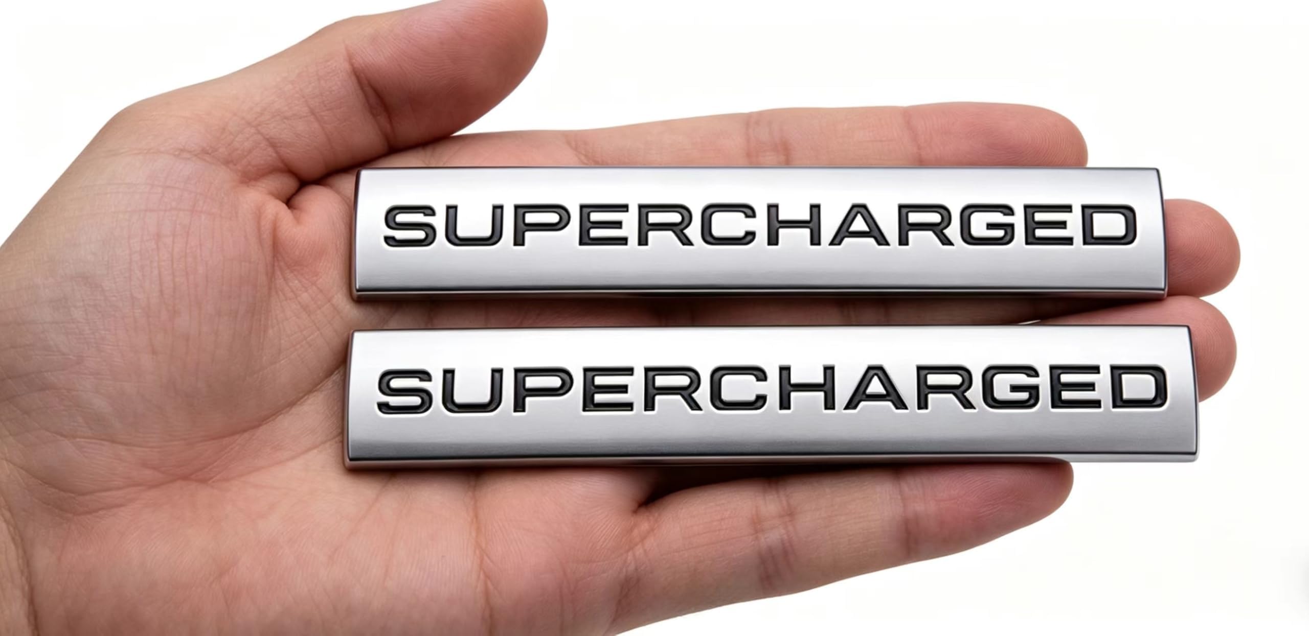 GAPPORE 2pcs Metal Supercharged Emblem Car Logo Premium Auto Badge Rear Trunk Sticker Side Fender Decal (Silver&Black)