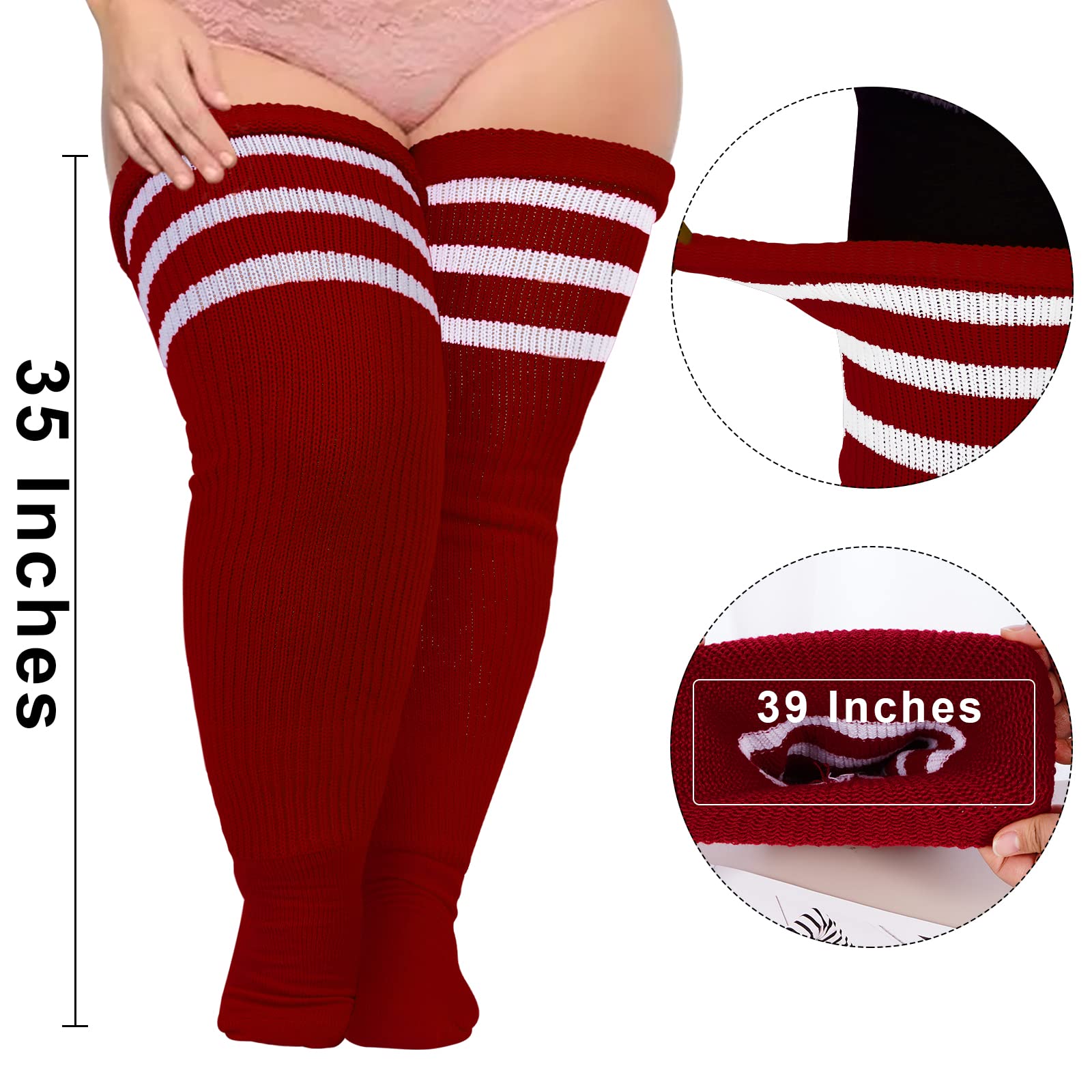 Moon Wood Plus Size Thick Thigh High Socks for Thick Thighs- Extra Long Striped Over the Knee Halloween Socks Leg Warmers