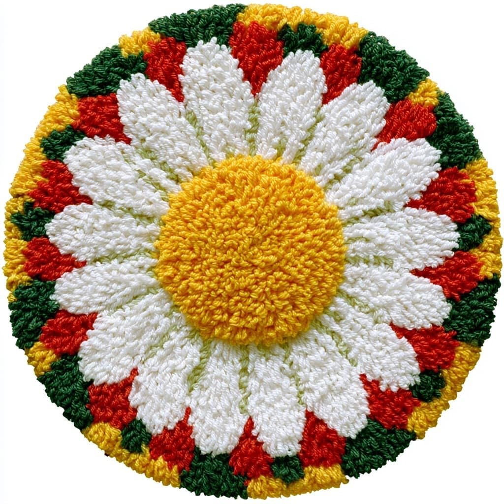 Ambattery Latch Hook Rug Kits-D Round Shape Latch Hook Kits Rug,Daisy Flowers
