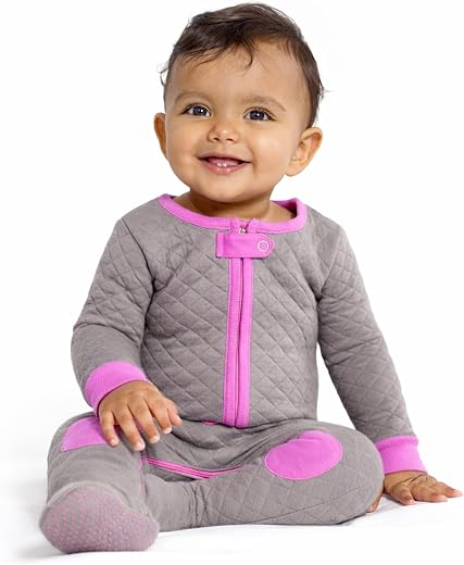 Baby deedee Sleepsie Cotton Quilted Footie Pajama, 18-24 Months, Slate/Hot Pink