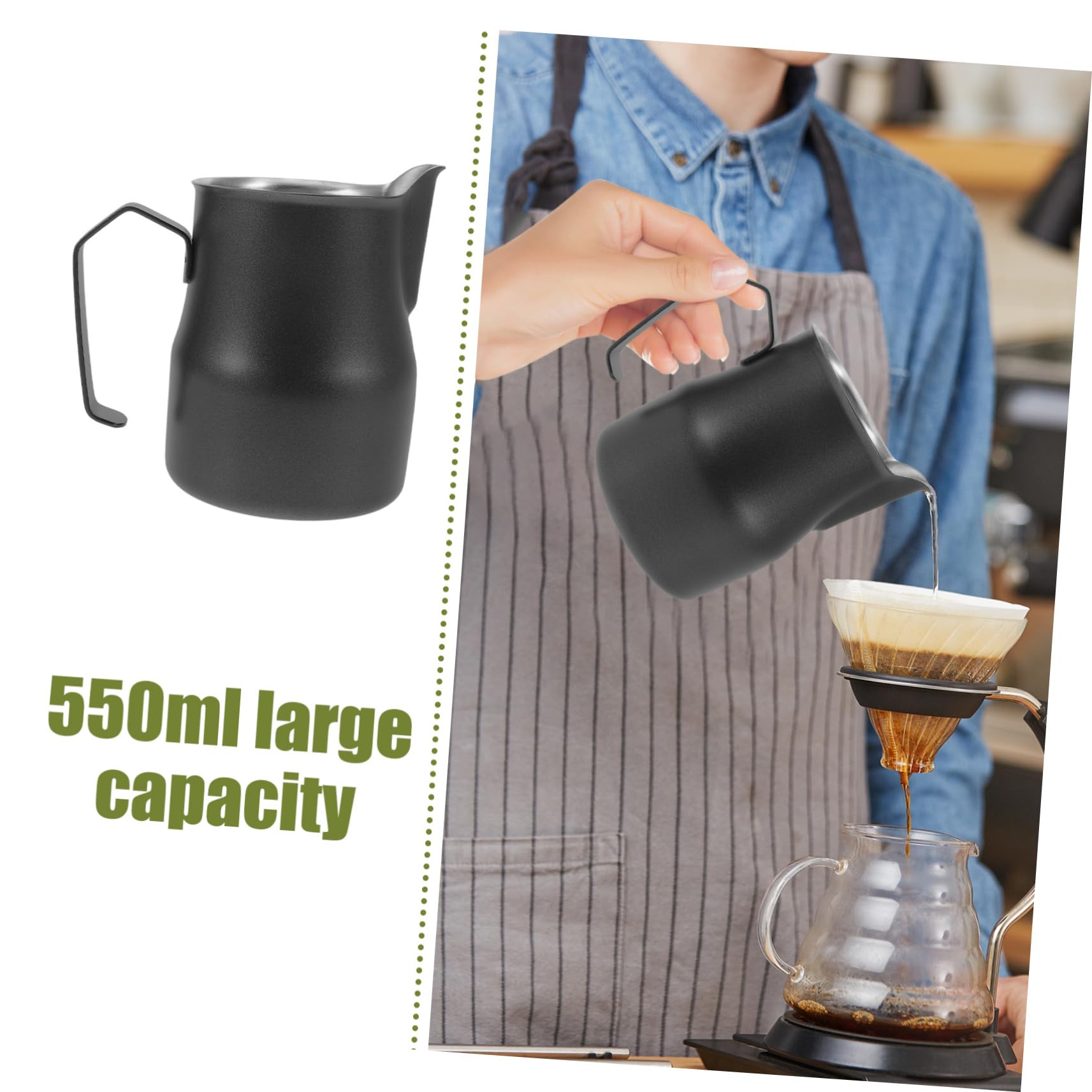 NUOBESTY 5 Tazas De Café Latte Cafetera Jarra Para Leche Batidor Boquilla Portátil Para Café Latte Y Espuma De Acero Inoxidable Color Negro