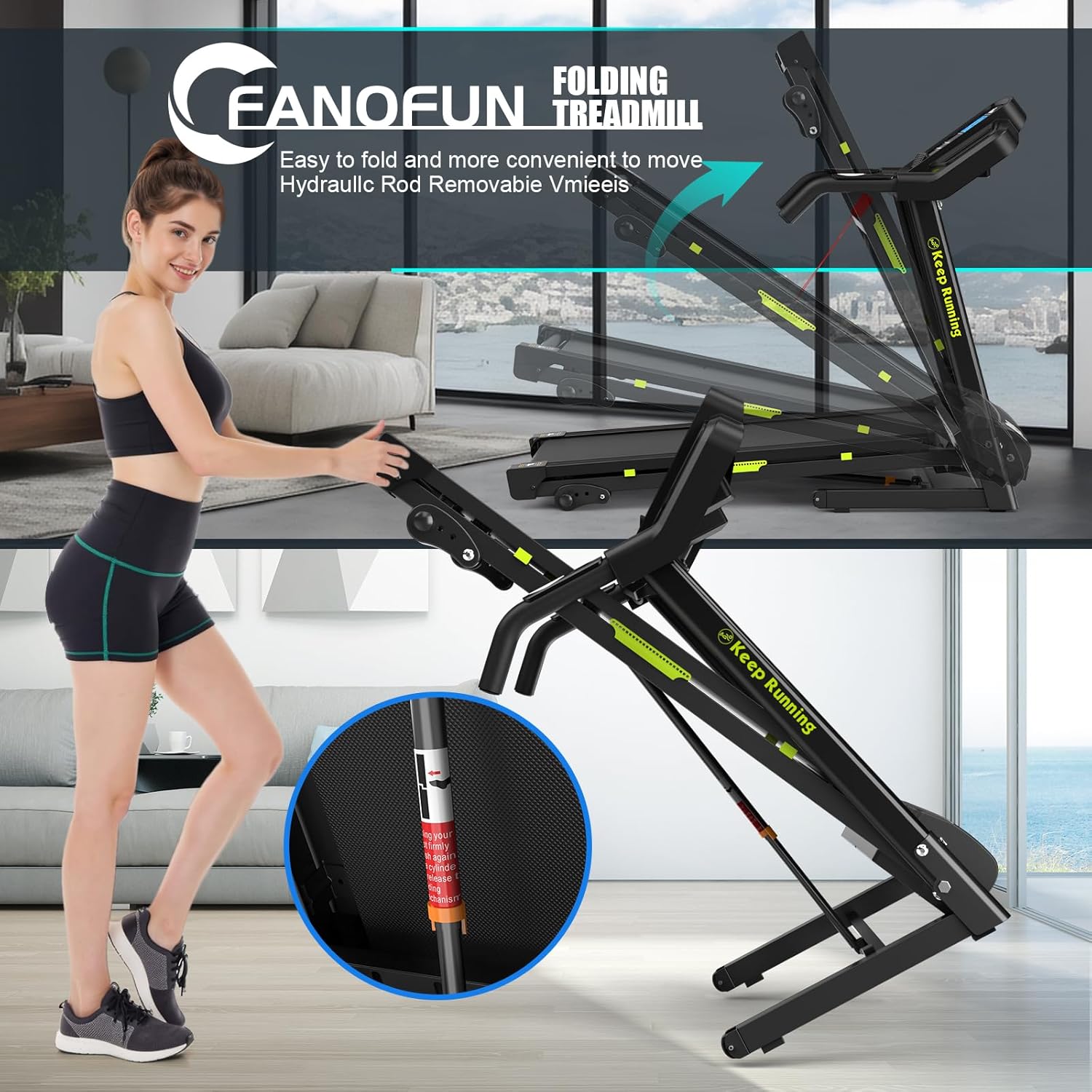 3.5HP Folding Treadmill for Home with Incline (0.5-8.5 MPH), 330 lb Weight Capacity – Bluetooth, App Connectivity, Quiet Motor & Space-Saving Design – Ideal for Walking, Jogging & Running