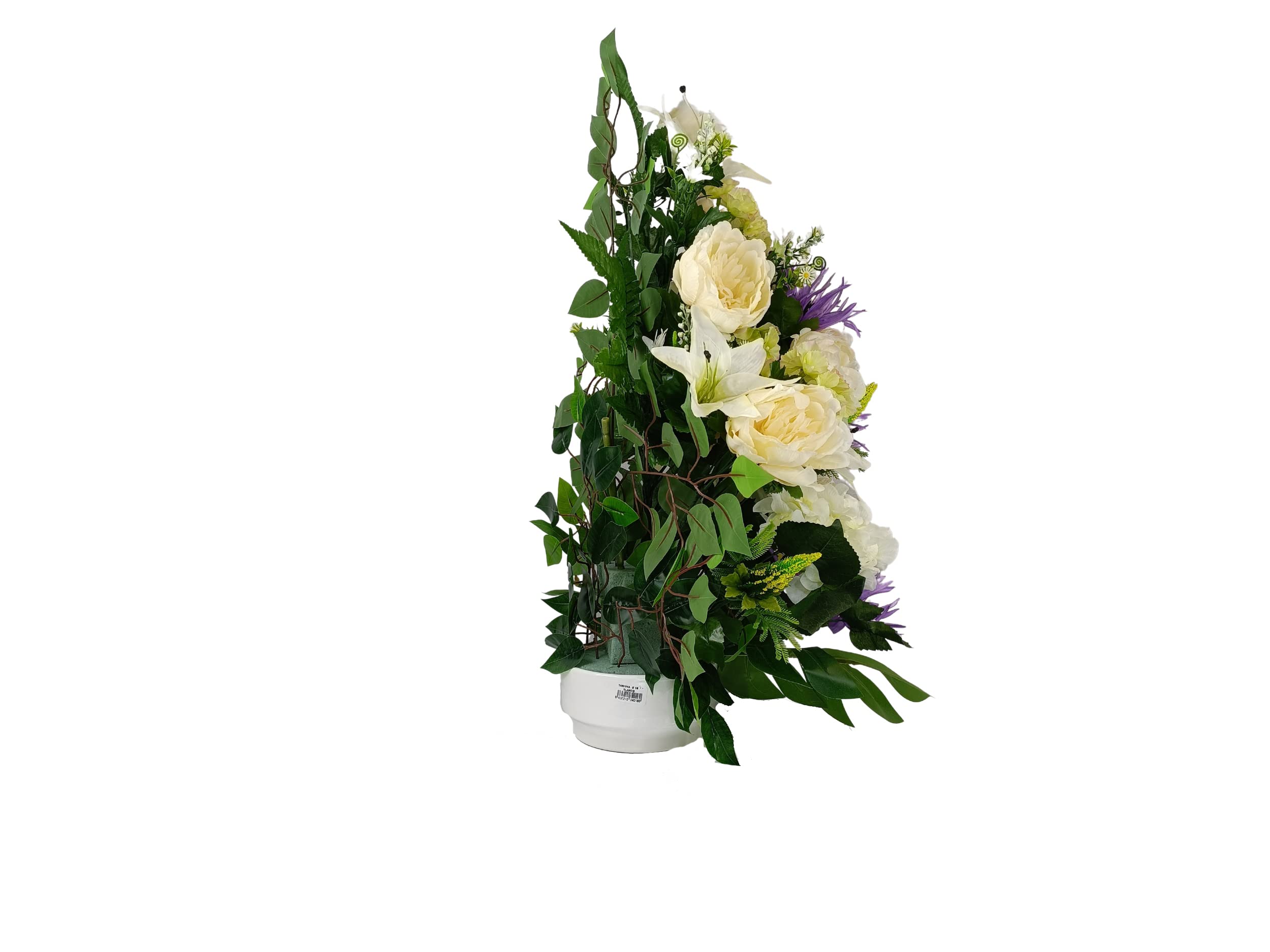 DRW Centro de Flores Artificiales para Cementerio Iglesias Bodas Centro de Flores para los Santos Beige Morado y Blanco 75x55 cm