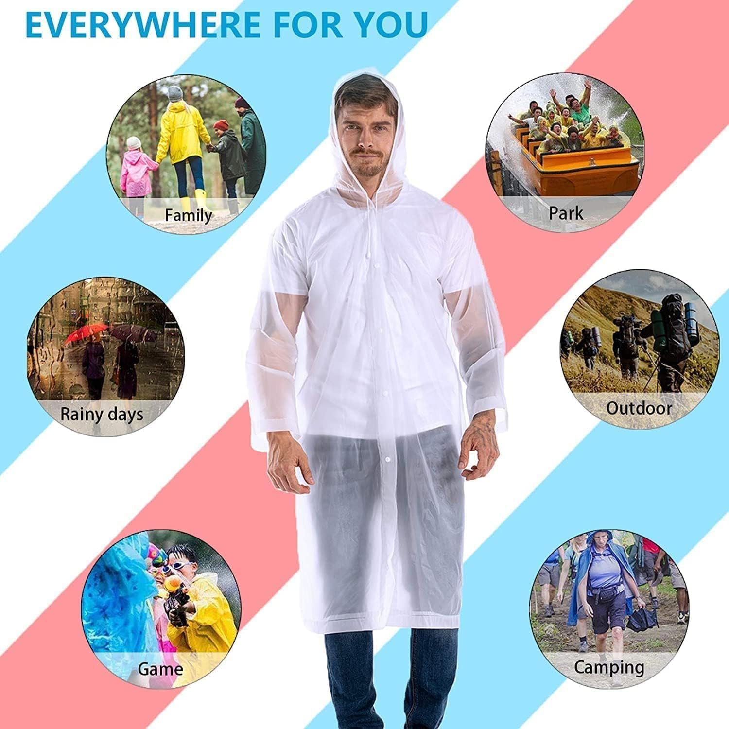 HACER EVA Rain Poncho rain coat for Men & Women, Lightweight Waterproof Raincoat with Hood, Adjustable Drawstring & Snap Button Closure, Reusable Outdoor Rainwear for Boys & Girls (Free Size, White) 3