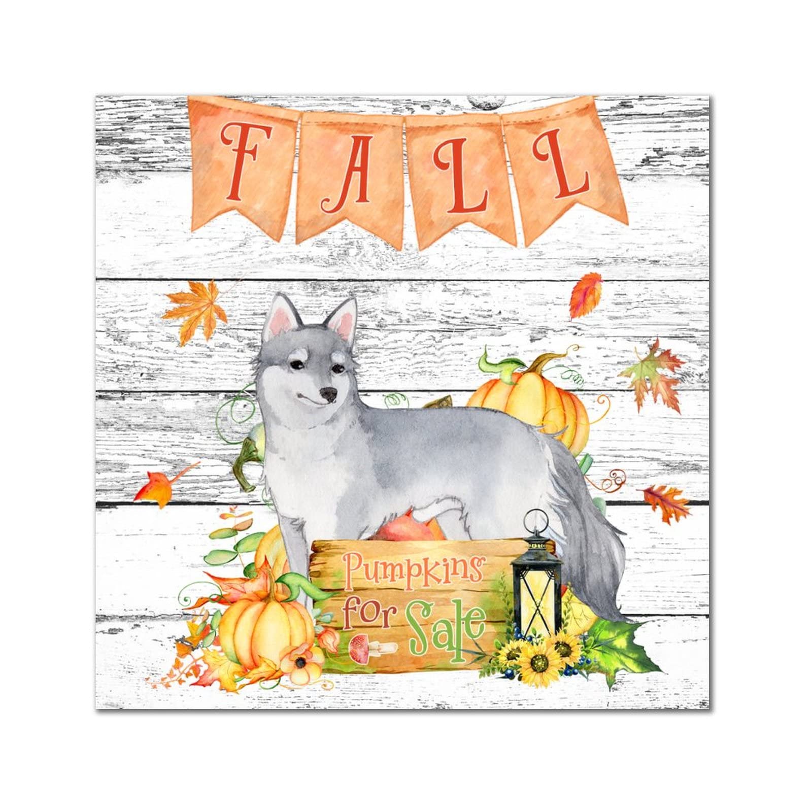 Idée cadeau femme plaque en bois Fall Pumpkins avec carlin
