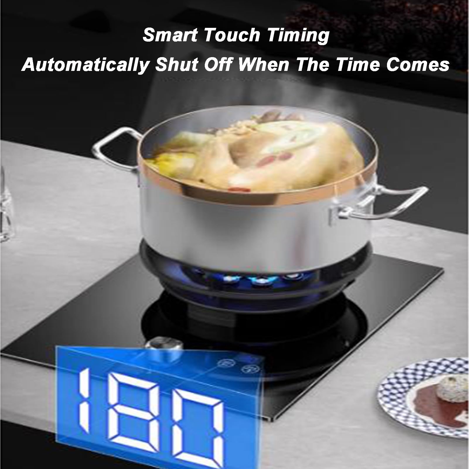 Cuisinière À Gaz 1,minuterie À Feu Élevé À Neuf Cavités De 5,2 KW,support À Casseroles En Fonte De Verre Trempé, Cuisinière À Conversion De Gaz Naturel/gaz Liquéfié,avec Protection Contre L'extinction