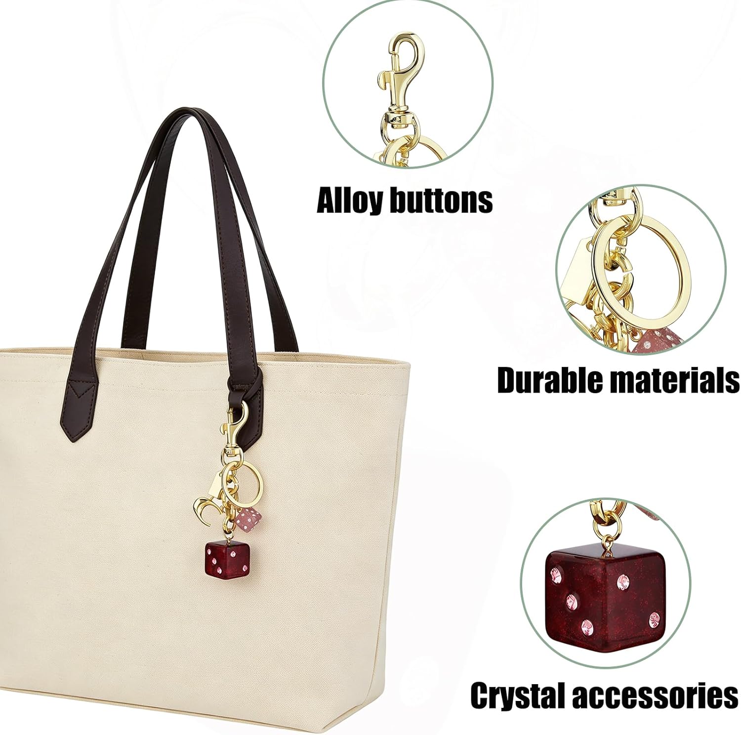 2 pack Dice Crystal Drip, Red Alloys Dice, Handbag Bag Pendant Key Chain, Crystal Women Fashion Charm, Valentine's Day Gifts for Him - Image 3